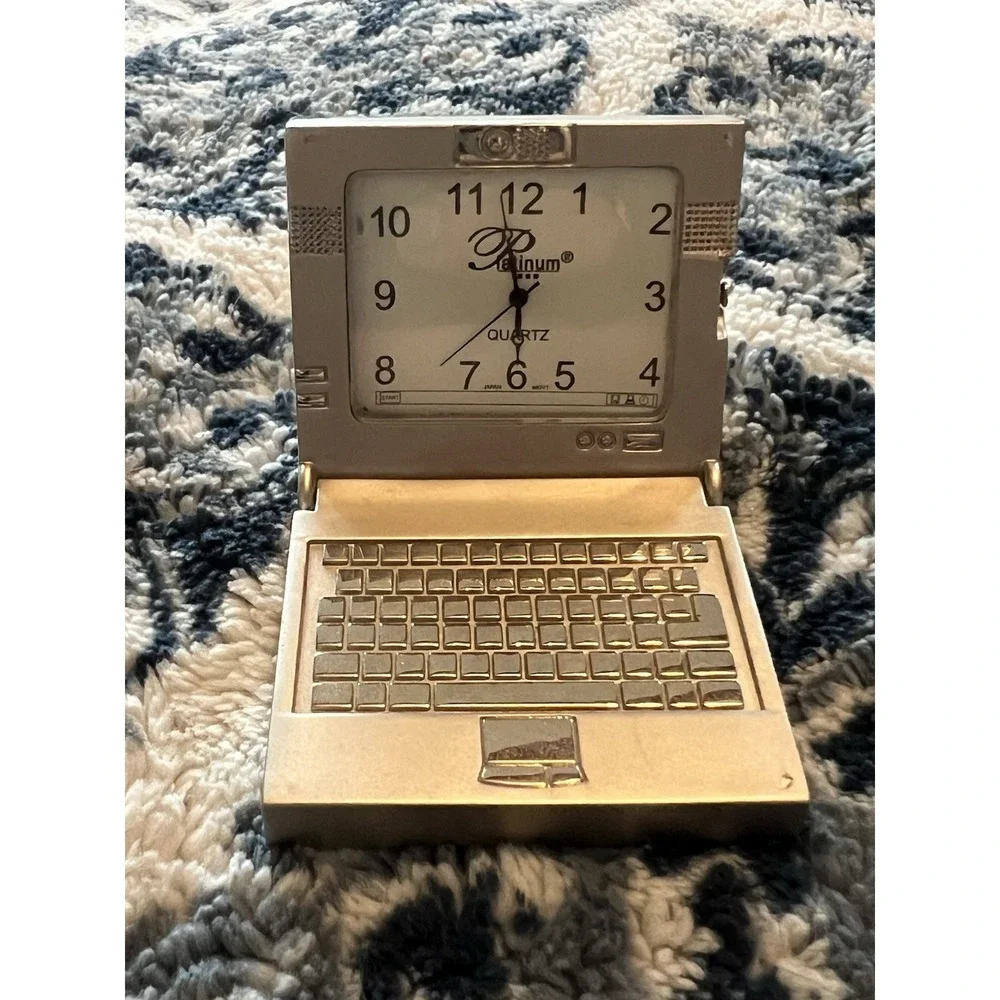Platinum Number Dial Silver‎ Finish LAPTOP Mini collectible Desk Clock Vtg W